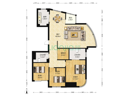 沁园雅舍 3室1厅2卫 152平方
