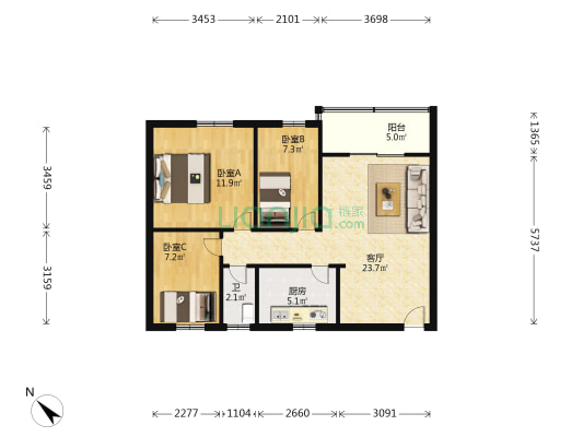 宝祥大厦 3室1厅1卫 71平方
