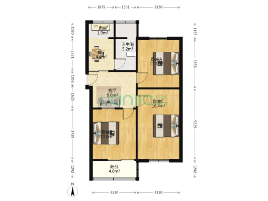 建委宿舍 3室2厅1卫 84平方