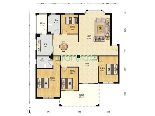 锦冠苑 4室1厅2卫 204平方