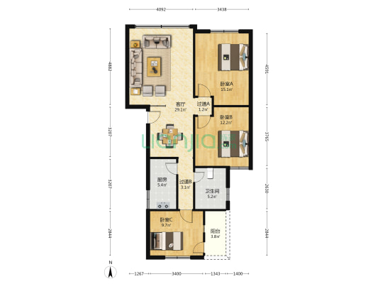 老县医院家属院 3室1厅1卫 102平方