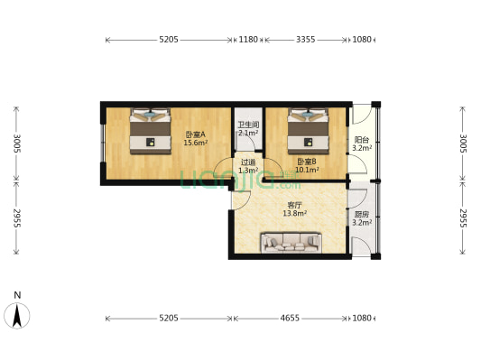 习武园二号院 2室1厅1卫 61平方