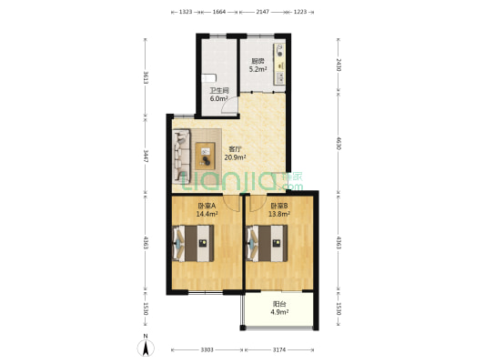 桃源胜景 2室1厅1卫 82平方