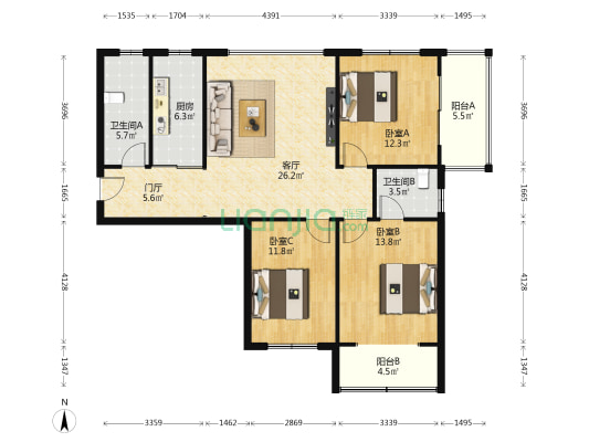 御苑永丰居 3室1厅2卫 126平方