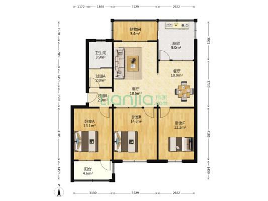 坊子区政府东院小区 3室2厅1卫 108平方