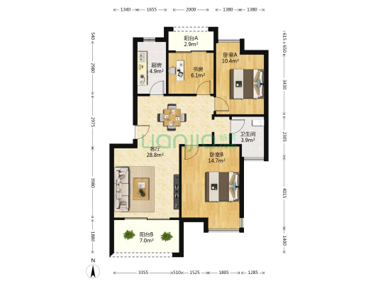 万科红郡 3室1厅1卫 86平方