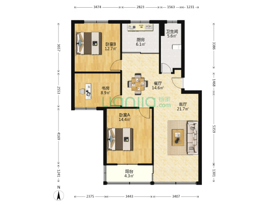 新港小区 3室2厅1卫 100平方