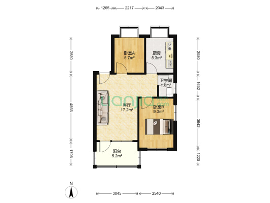 方大公司宿舍楼 2室1厅1卫 60平方