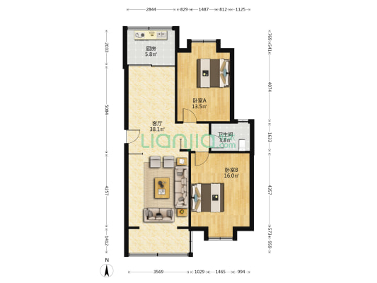 万福城 2室1厅1卫 86平方