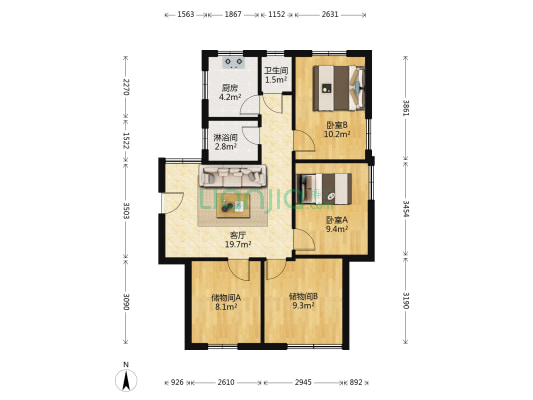 双元路小区 2室1厅2卫 99平方