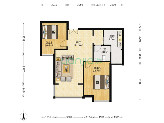 丹芙春城 2室1厅1卫 88平方
