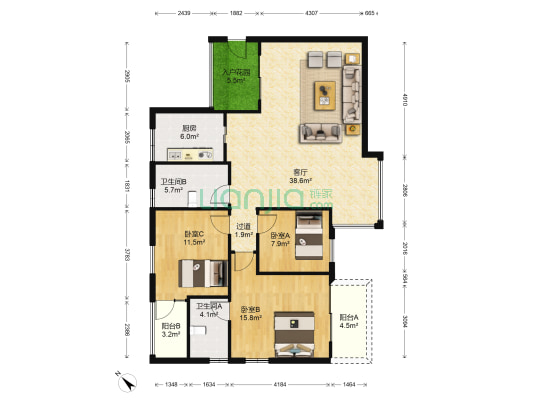 万科蓝山 3室1厅2卫 128平方