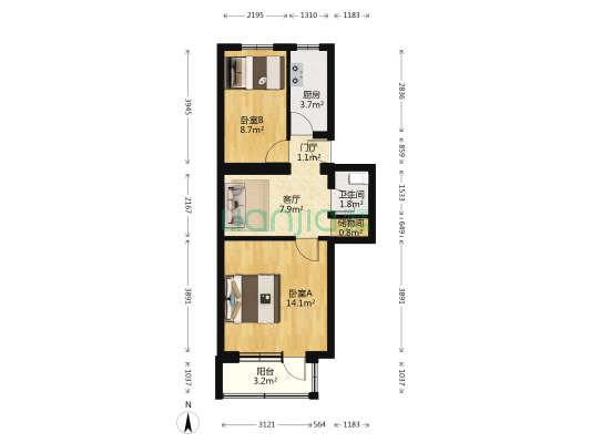 光华东里 2室1厅1卫 54平方