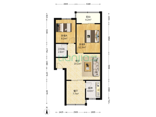 玉林南路104号 2室2厅1卫 65平方