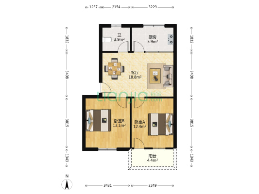 雁北小区 2室1厅1卫 65平方