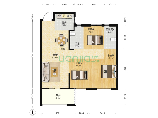 长乐澜山 3室1厅2卫 105平方