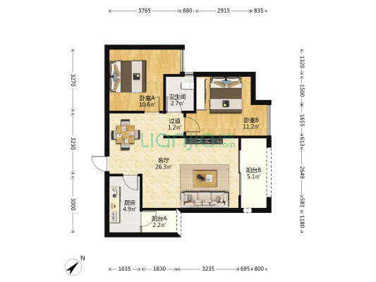 荧鸿艾坪山1号 2室1厅1卫 79平方