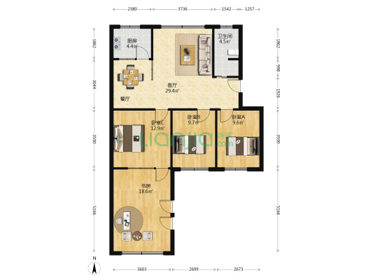 凤凰花苑 4室1厅1卫 95平方