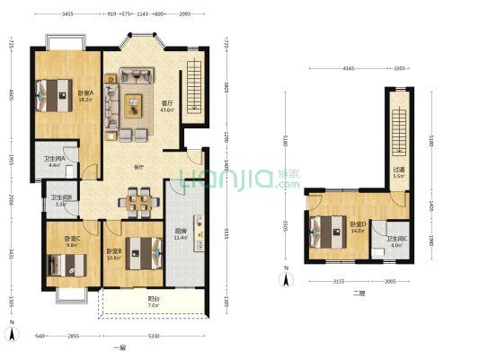 生态庭苑 4室1厅3卫 114平方