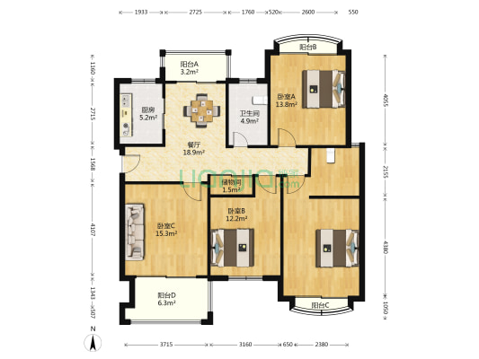 云润家园 3室1厅1卫 130平方