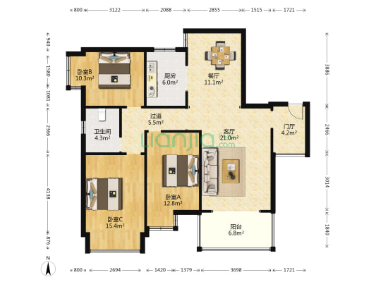 新桂城 3室2厅1卫 113平方