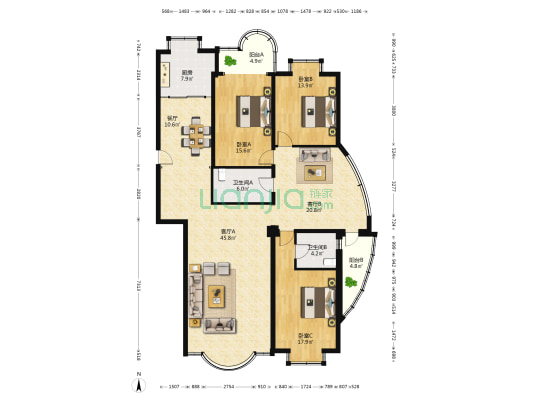 家乐茗苑 3室3厅2卫 190平方
