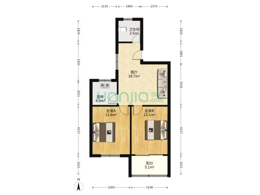 陶园 2室1厅1卫 70平方