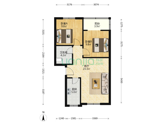 汇蜀花园 2室1厅1卫 69平方
