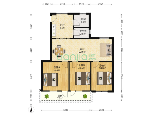 糖果厂生活区 3室1厅1卫 94平方