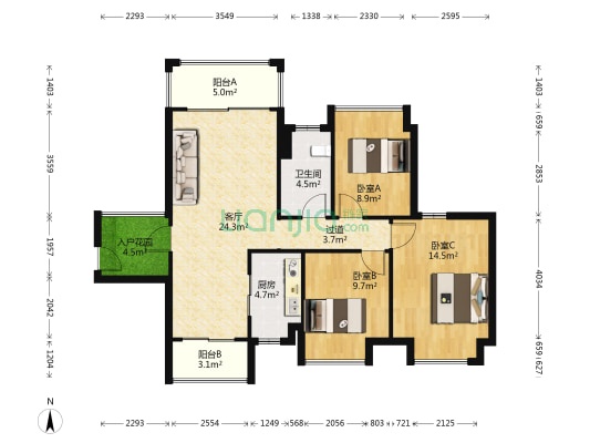 美的翰城 3室1厅1卫 99平方