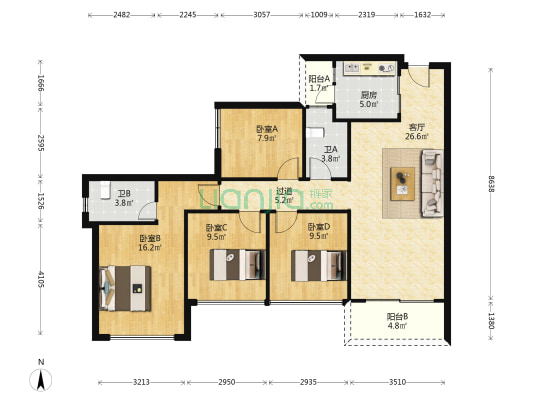 龙光玖誉台 4室1厅2卫 114平方