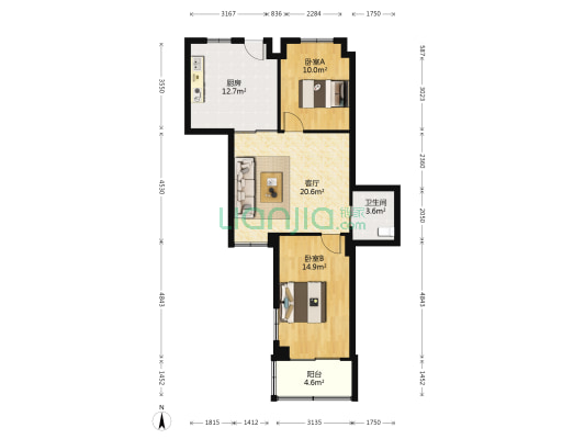 鹿城大厦公寓 2室1厅1卫 96平方
