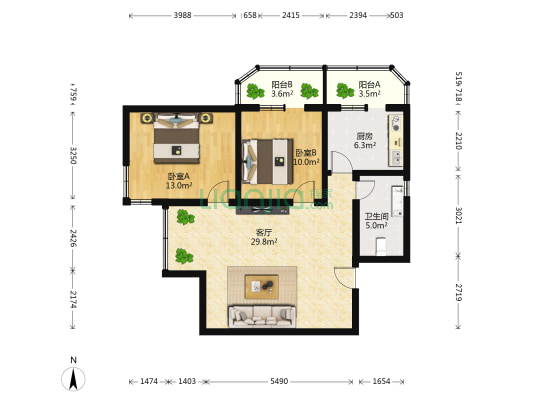 岳峰园 2室1厅1卫 96平方