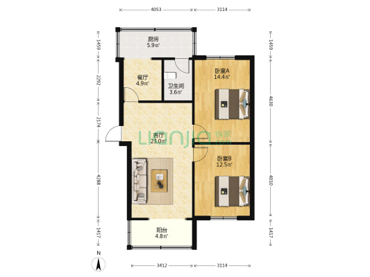 上街208号 2室2厅1卫 88平方