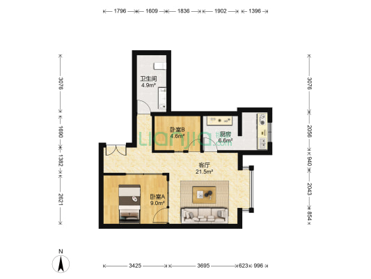 政泰家园 2室1厅1卫 68平方