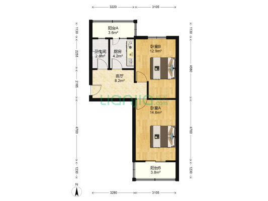 清园里 2室1厅1卫 55平方
