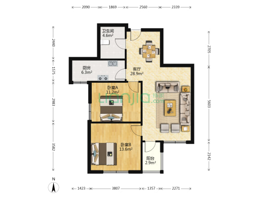鑫庭花园 2室1厅1卫 96平方