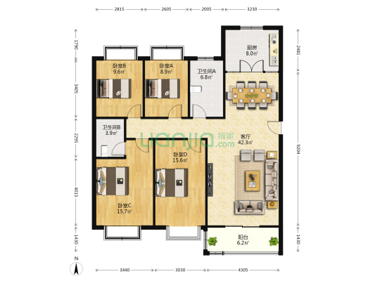 馨境界西区 4室1厅2卫 145平方