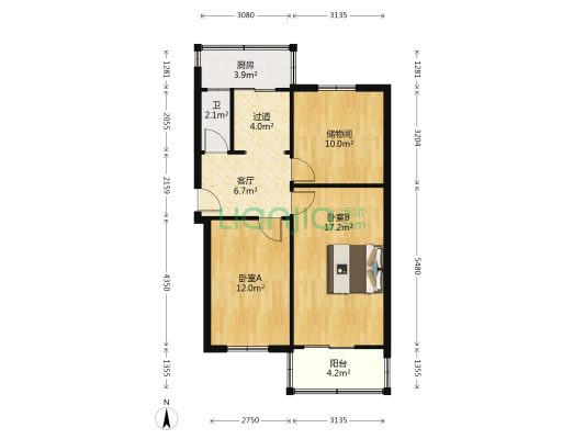 房管局宿舍(工农路) 2室1厅1卫 72平方