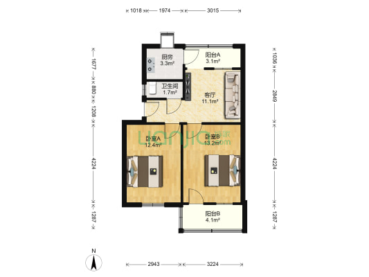 樊西教工幼儿园家属院 2室1厅1卫 62平方