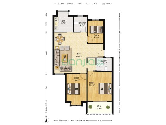 舜江浅水湾 3室1厅2卫 112平方