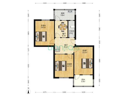山大南路32号 3室2厅1卫 85平方
