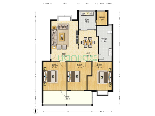 淄博市地税局宿舍 3室2厅1卫 136平方