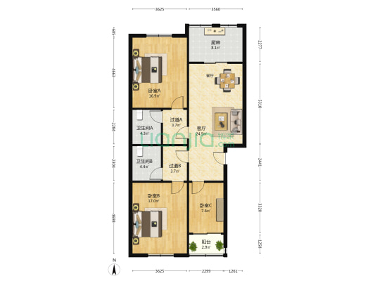 中山东路321号 3室1厅2卫 120平方