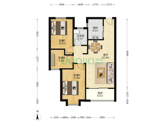 海投白鹭湾 3室1厅1卫 84平方