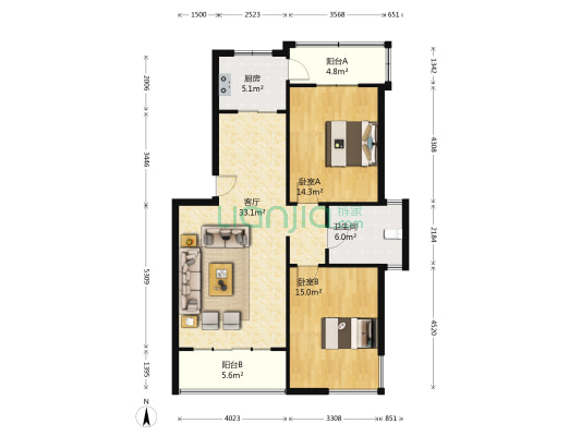 怡华园 2室1厅1卫 94平方