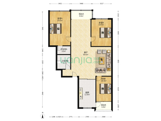 大道北街41-69号(单号) 3室1厅2卫 148平方