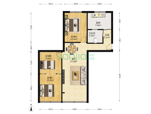 铁路住宅小区 3室1厅1卫 81平方