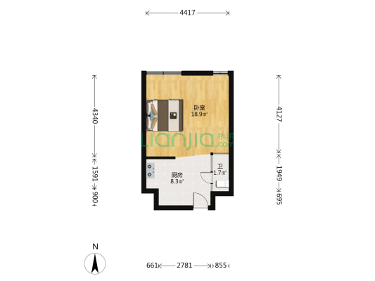 万科都荟天地城B区 1室0厅1卫 43平方