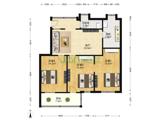 文教路8号 3室1厅1卫 92平方